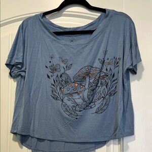 Chic Blue Crop Top with Mushroom Design